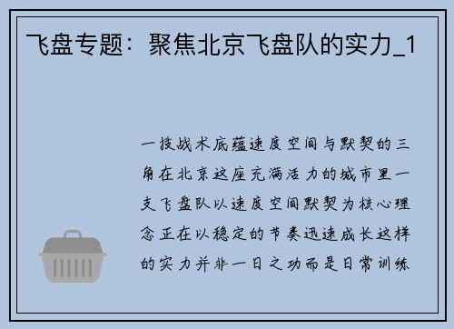 飞盘专题：聚焦北京飞盘队的实力_1