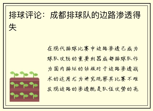 排球评论：成都排球队的边路渗透得失